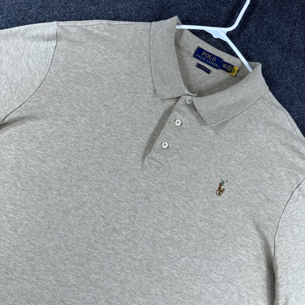 Polo Ralph Lauren Polo Shirt Mens XXL 2XL Tan Heathered Classic Fit Cotton Golf